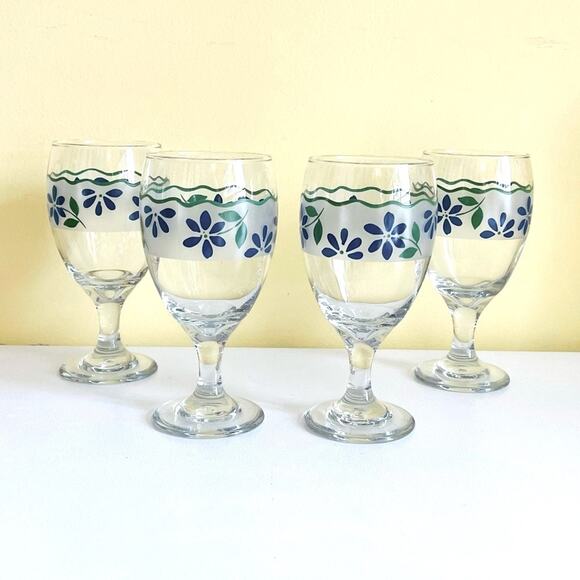 4 Vtg Pfaltzgraff Springwood Glasses Iced Tea Water Goblets Wine Glass Stemmed - Picture 2 of 5